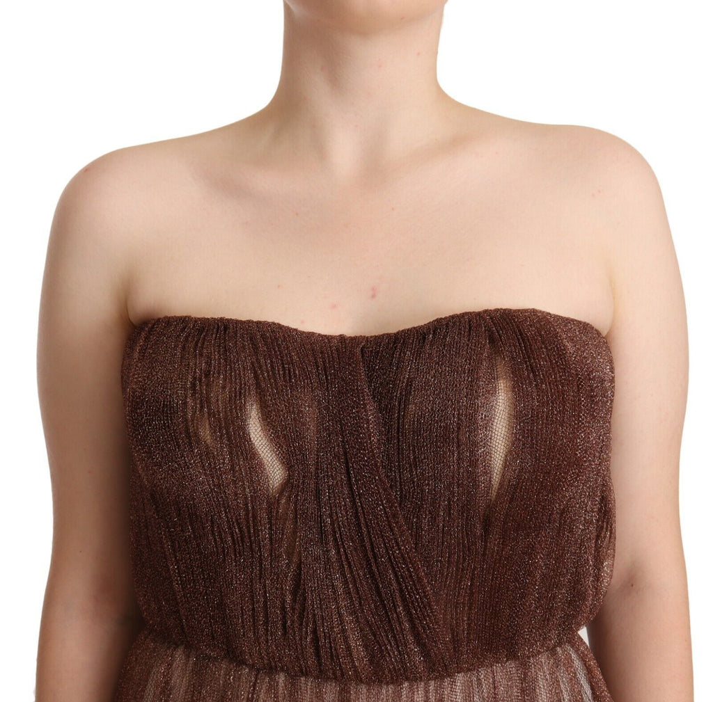 Maxikleid aus Metallic-Bronze-Polyester