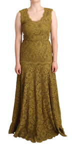 Braunes geblümtes Maxikleid aus Spitze, bodenlang