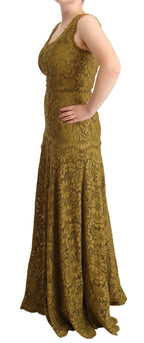 Braunes geblümtes Maxikleid aus Spitze, bodenlang