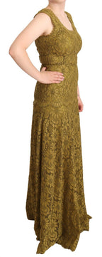 Braunes geblümtes Maxikleid aus Spitze, bodenlang