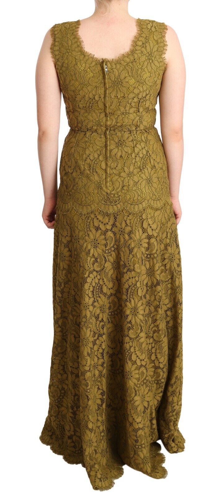 Braunes geblümtes Maxikleid aus Spitze, bodenlang
