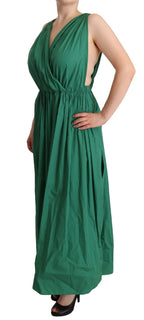 Grünes ärmelloses V-Ausschnitt-Kleid aus Baumwolle