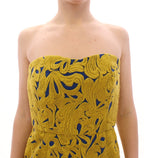 Blau-gelbes trägerloses Mini-Shiftkleid mit Bubblesaum