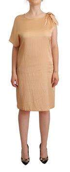 Beiges One-Shoulder-Shiftkleid in Knielänge