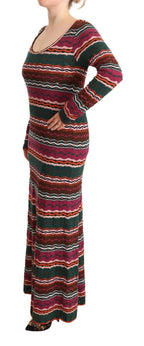 Multicolor Stripe Wool Knitted Maxi Sheath Dress