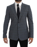 Blauer karierter, schmal geschnittener Blazer