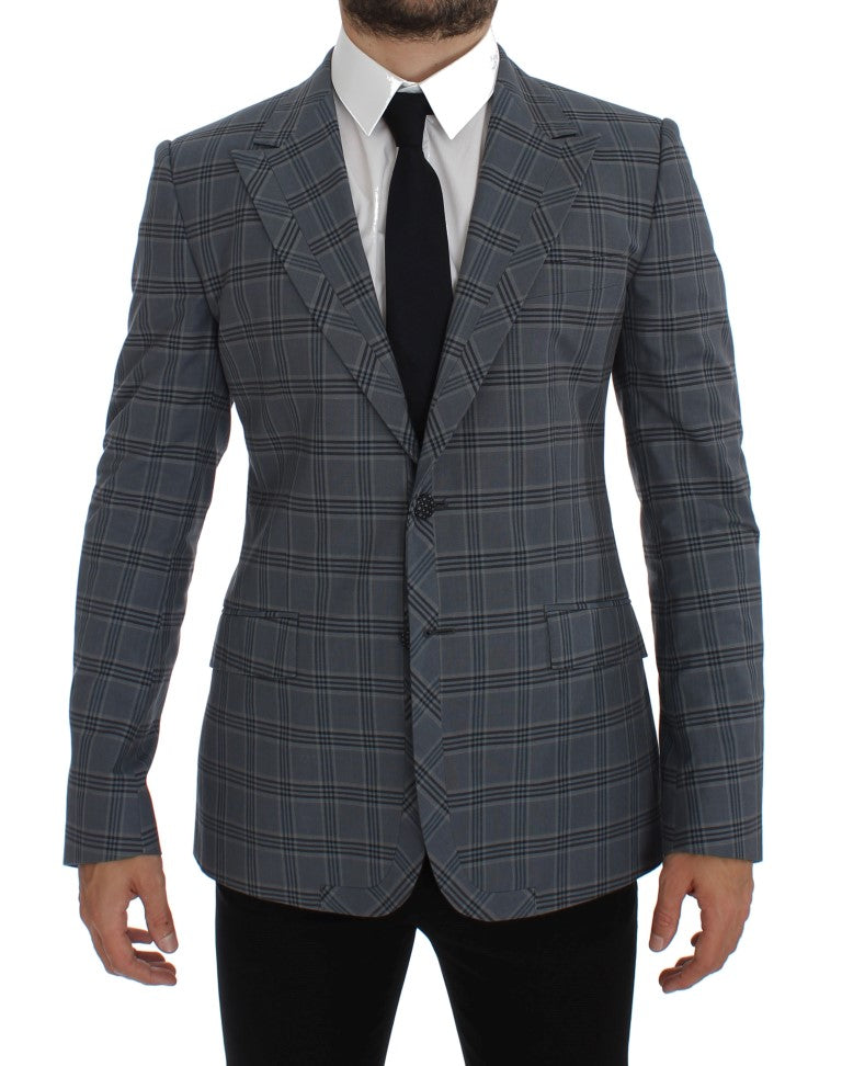 Blauer karierter, schmal geschnittener Blazer