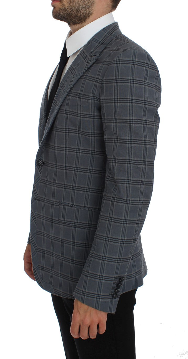 Blauer karierter, schmal geschnittener Blazer