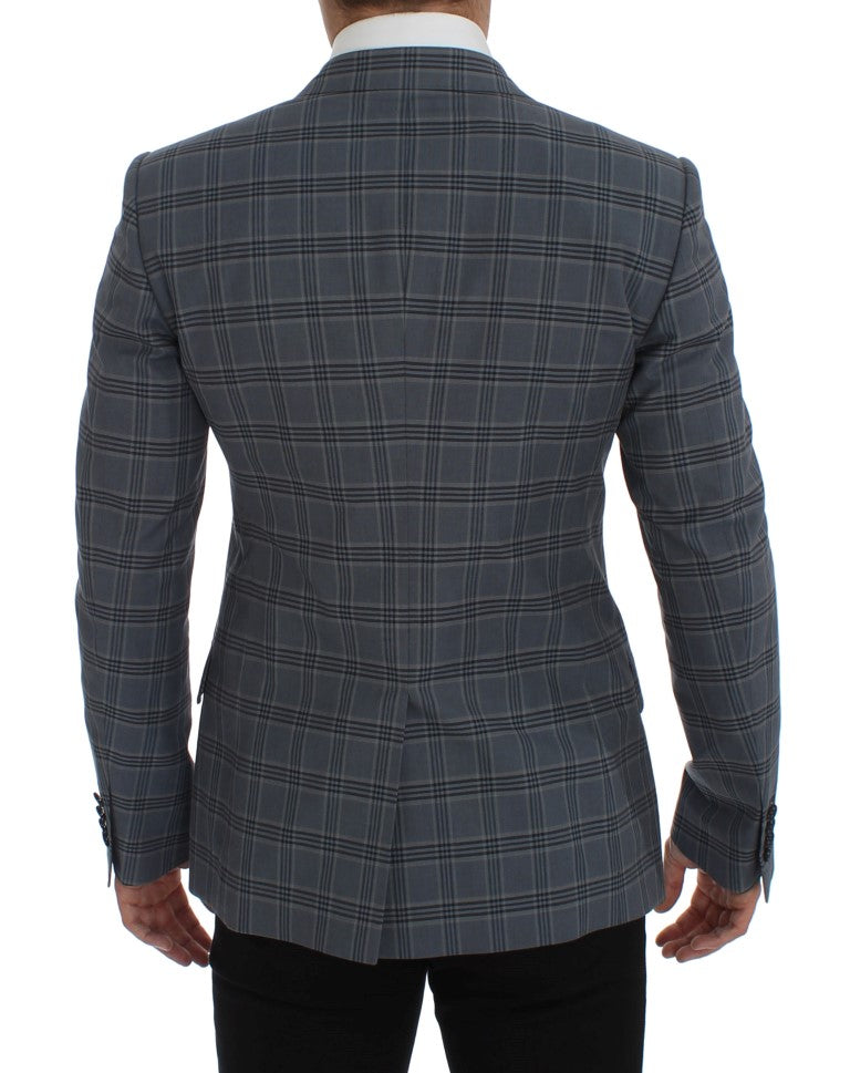 Blauer karierter, schmal geschnittener Blazer