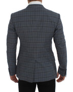 Blauer karierter, schmal geschnittener Blazer