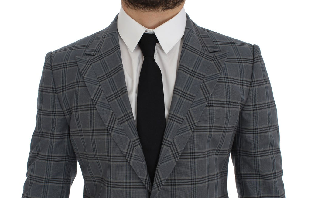 Blauer karierter, schmal geschnittener Blazer