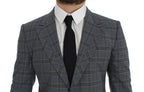 Blauer karierter, schmal geschnittener Blazer