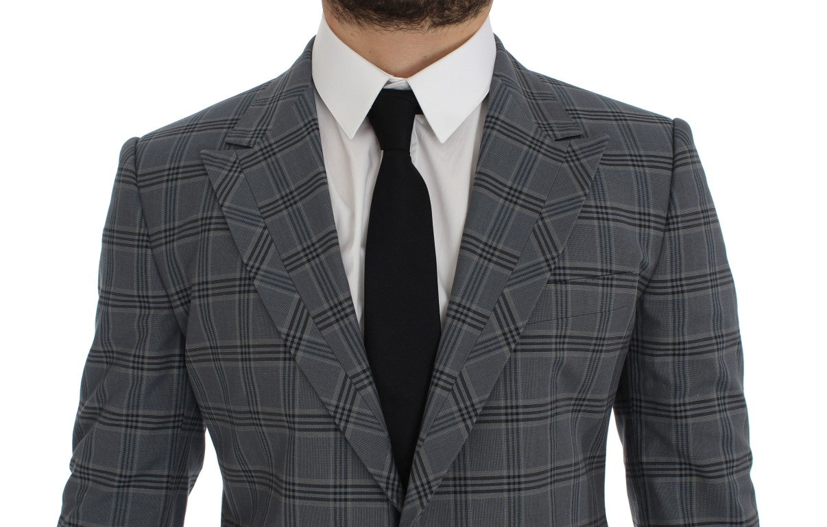 Blauer karierter, schmal geschnittener Blazer