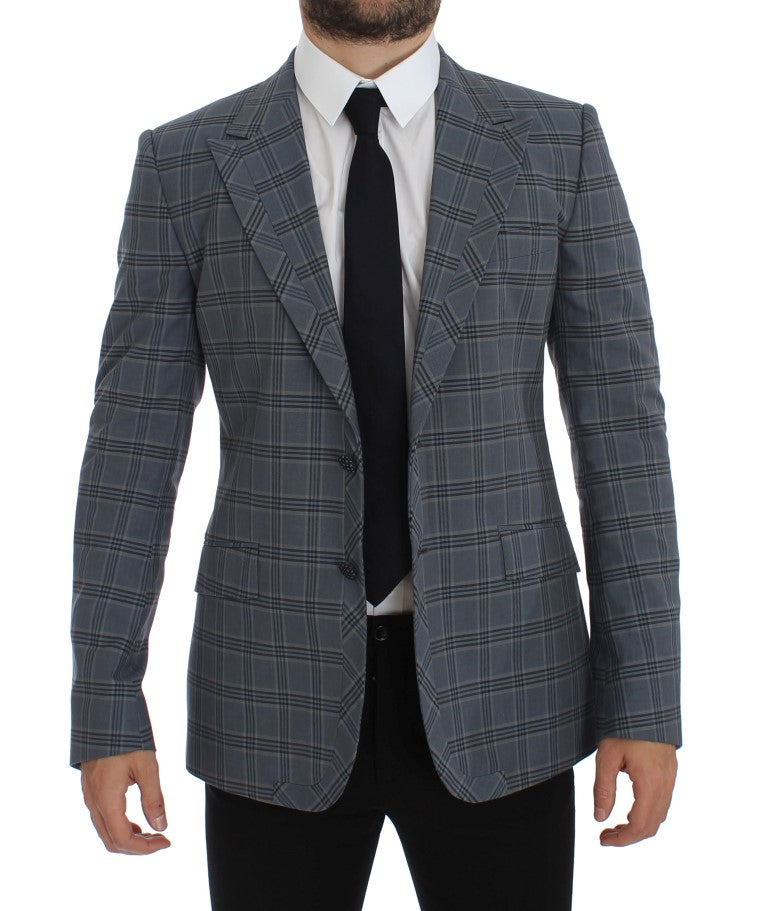 Blauer karierter, schmal geschnittener Blazer