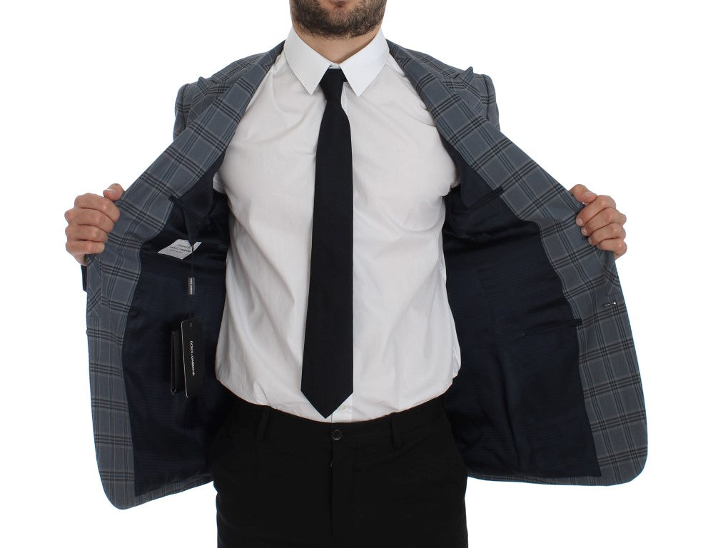 Blauer karierter, schmal geschnittener Blazer