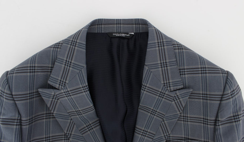 Blauer karierter, schmal geschnittener Blazer