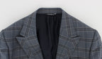 Blauer karierter, schmal geschnittener Blazer