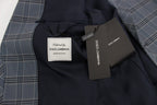 Blauer karierter, schmal geschnittener Blazer