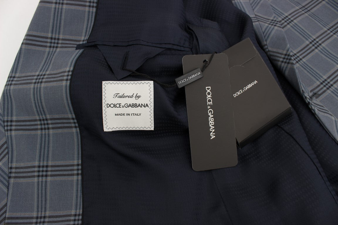 Blauer karierter, schmal geschnittener Blazer