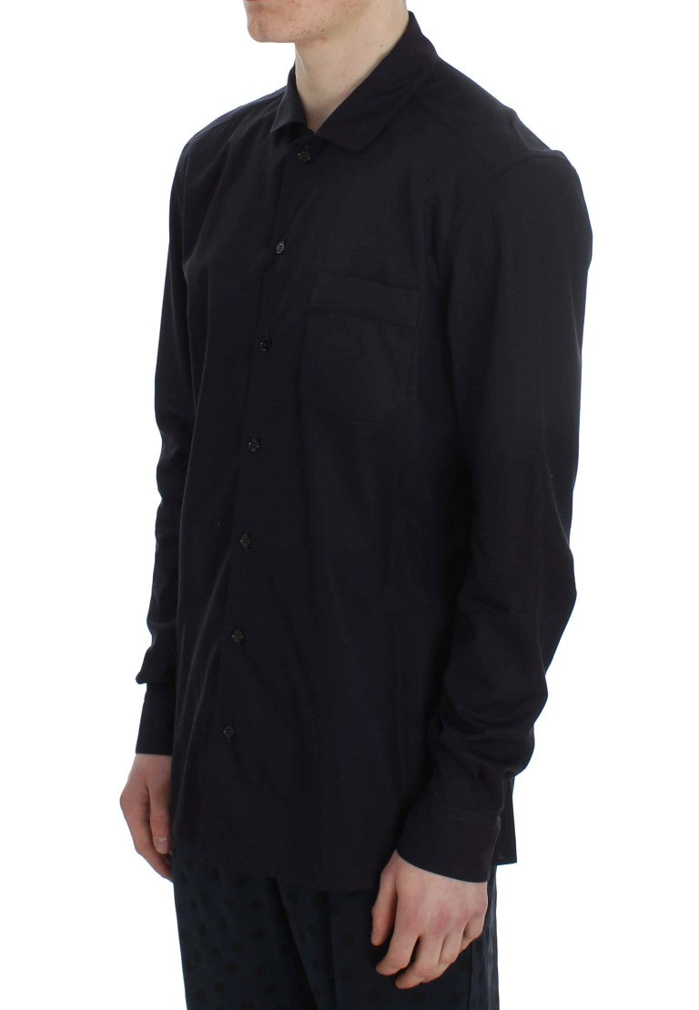 Lila gestreiftes Baumwoll Pyjama Lounge Shirt