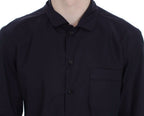 Lila gestreiftes Baumwoll Pyjama Lounge Shirt