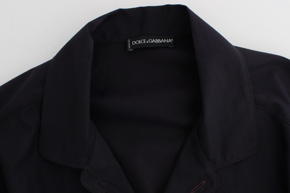 Lila gestreiftes Baumwoll Pyjama Lounge Shirt