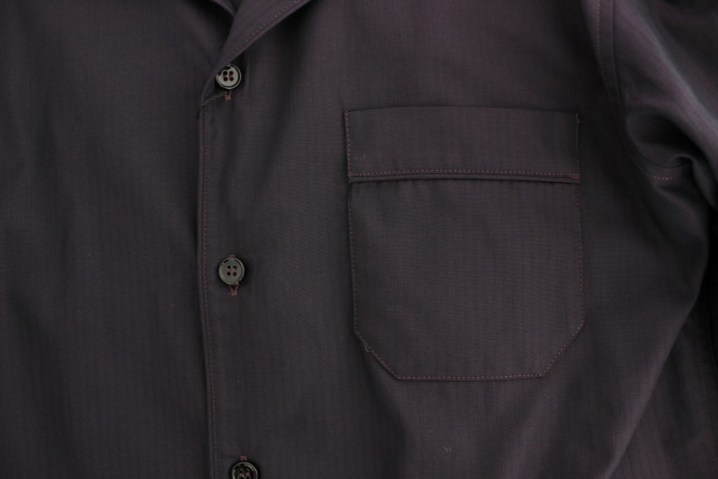 Lila gestreiftes Baumwoll Pyjama Lounge Shirt
