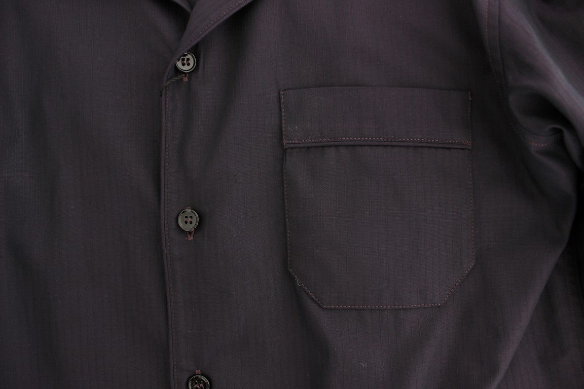 Lila gestreiftes Baumwoll Pyjama Lounge Shirt