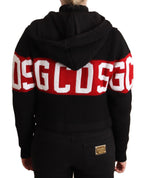 Black Cashmere Hooded Button Down Logo Cardigan Jacket