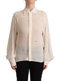 Off-White Seidenbluse mit langen Ärmeln und Kragen