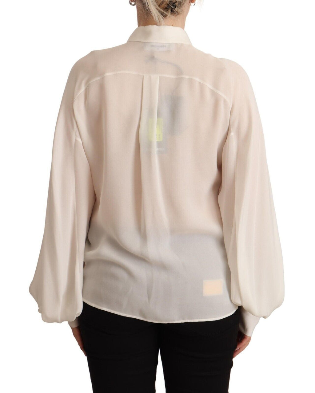 Off-White Seidenbluse mit langen Ärmeln und Kragen