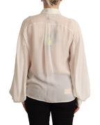 Off-White Seidenbluse mit langen Ärmeln und Kragen