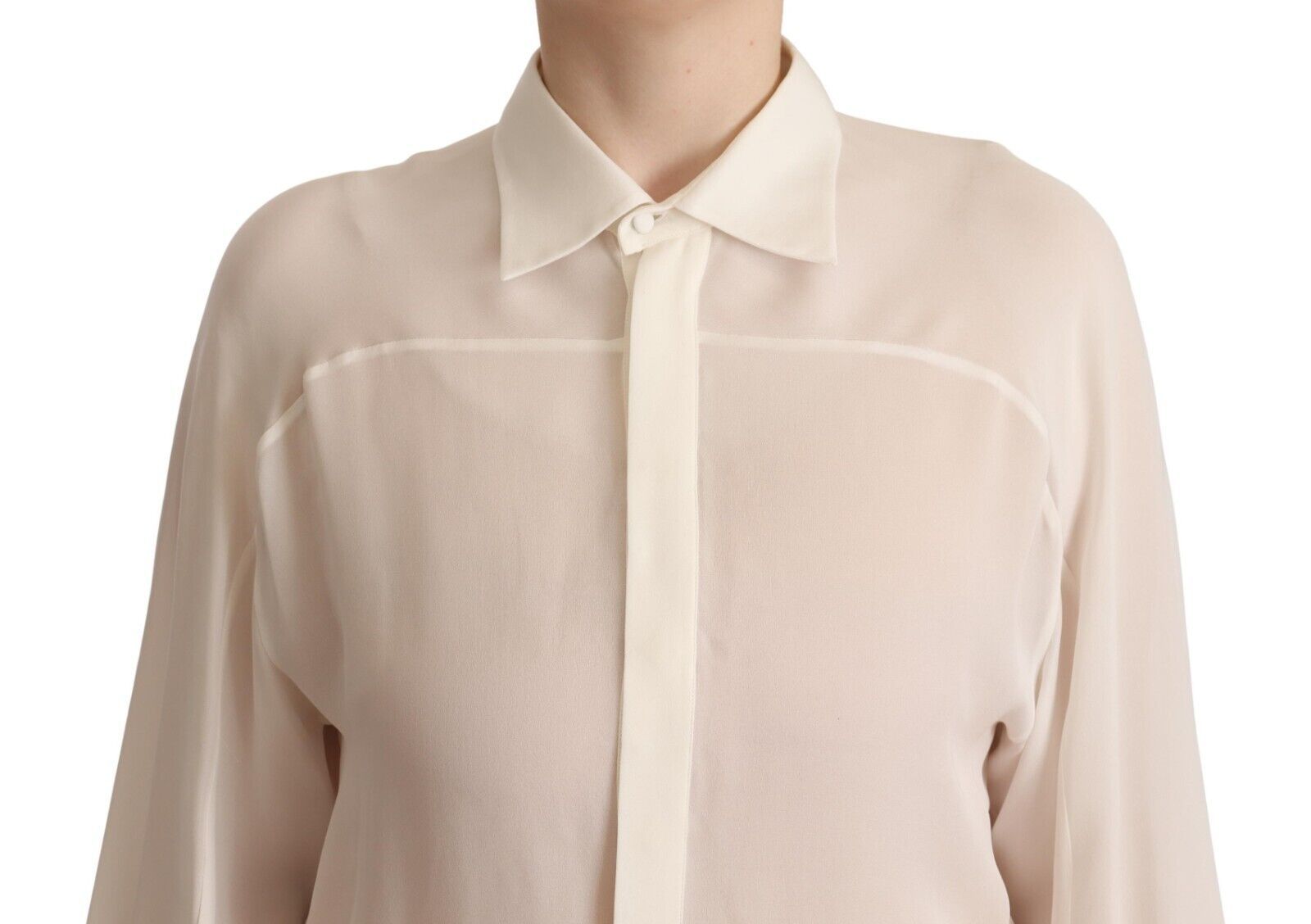 Off-White Seidenbluse mit langen Ärmeln und Kragen