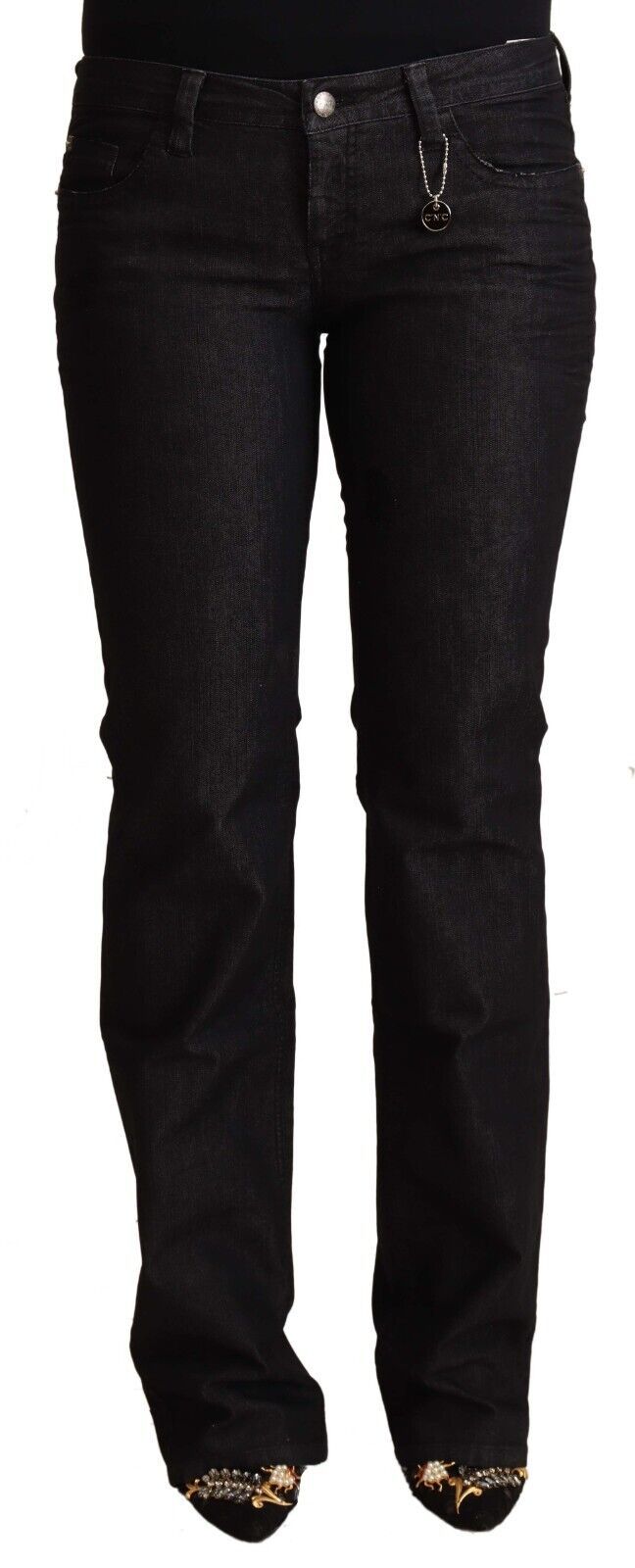 Schwarze Low-Waist-Skinny-Jeans aus Baumwolle