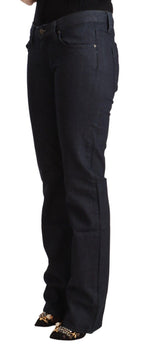 Dark Blue Cotton Stretch Low Waist Straight Denim Jeans