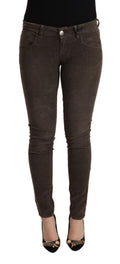 Braune Baumwoll-Slim-Fit-Jeans mit niedriger Leibhöhe