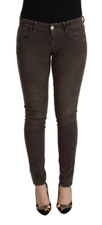 Braune Baumwoll-Slim-Fit-Jeans mit niedriger Leibhöhe