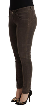Braune Baumwoll-Slim-Fit-Jeans mit niedriger Leibhöhe