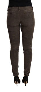 Braune Baumwoll-Slim-Fit-Jeans mit niedriger Leibhöhe