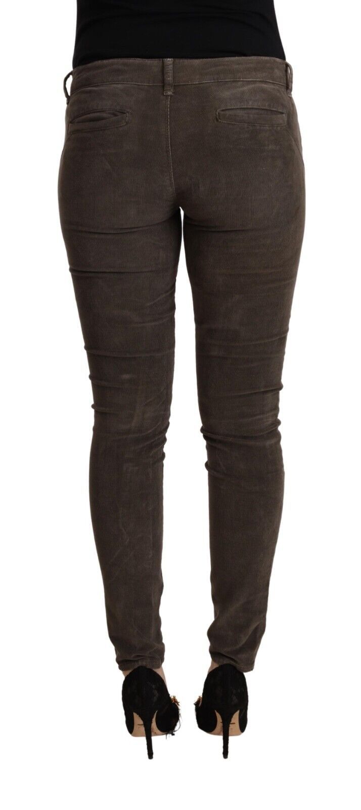 Braune Baumwoll-Slim-Fit-Jeans mit niedriger Leibhöhe