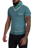 Blaues Seiden-Poloshirt Herren V-Ausschnitt T-Shirt