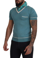 Blaues Seiden-Poloshirt Herren V-Ausschnitt T-Shirt