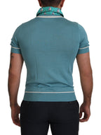 Blaues Seiden-Poloshirt Herren V-Ausschnitt T-Shirt