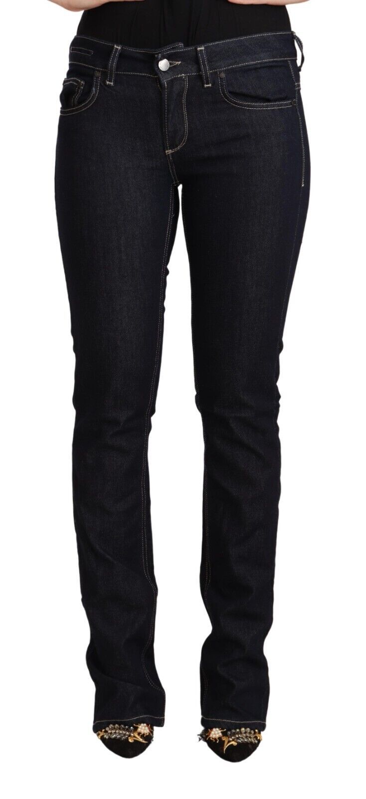 Schwarze Stretch-Jeans aus Baumwolle mit niedriger Taille und Skinny Fit