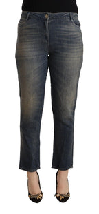 Blue Washed Cotton Cropped Capri Damen Jeans
