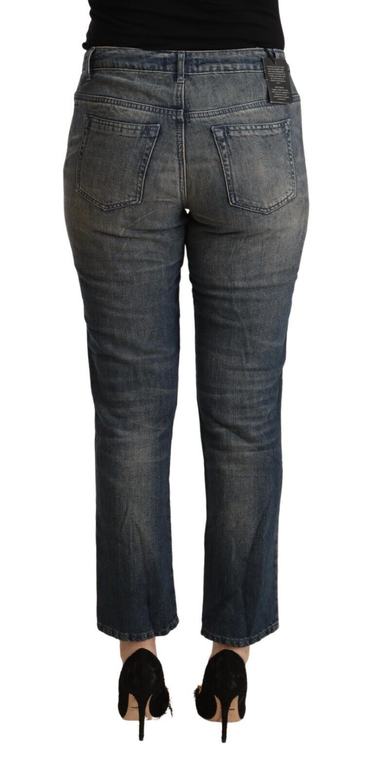 Blue Washed Cotton Cropped Capri Damen Jeans