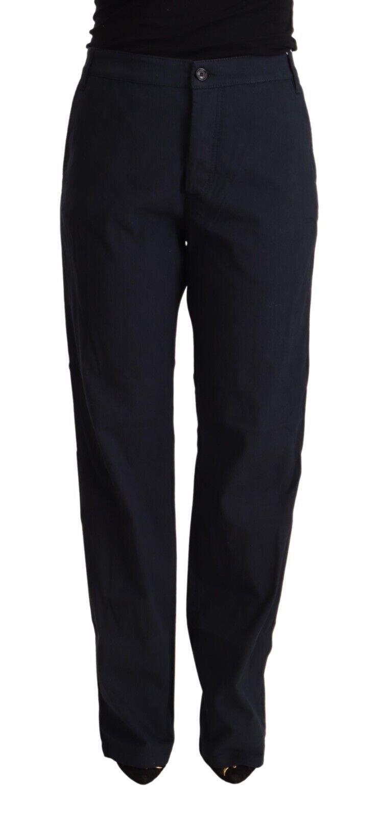 Pantaloni affusolati di cotone neri a vita alta