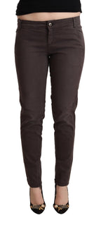 Braune Low-Waist-Slim-Fit-Hose aus Baumwolle