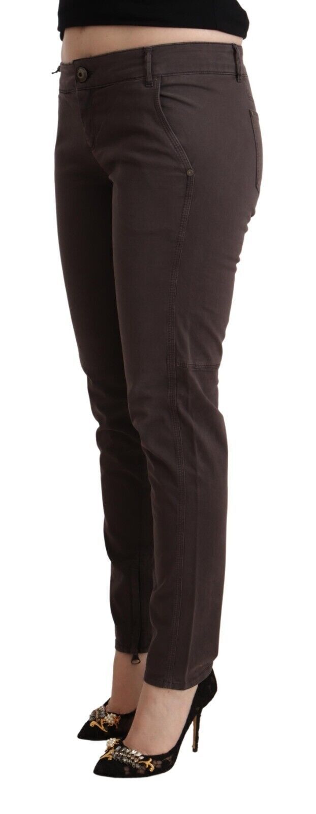Braune Low-Waist-Slim-Fit-Hose aus Baumwolle