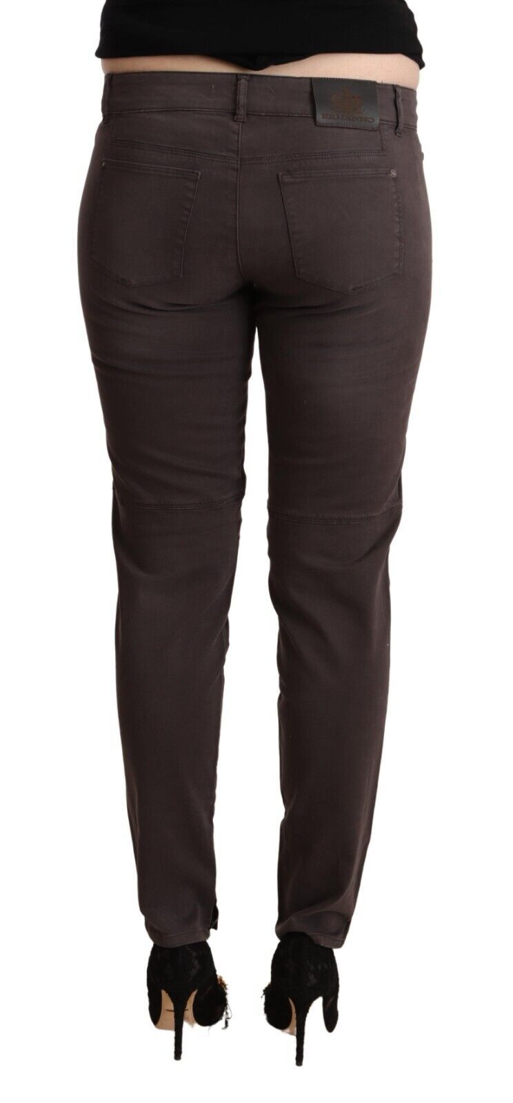 Braune Low-Waist-Slim-Fit-Hose aus Baumwolle